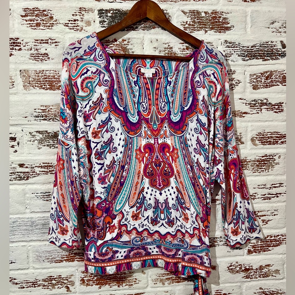 Chicos Multicolor Blouse India Exotic Designs Side Tie Size 1 (8)